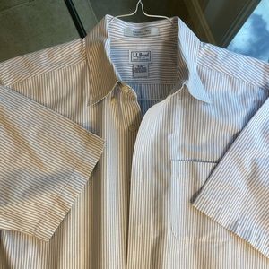 LL Bean men’s short sleeve button dress shirt blue and white stripe 16 reg